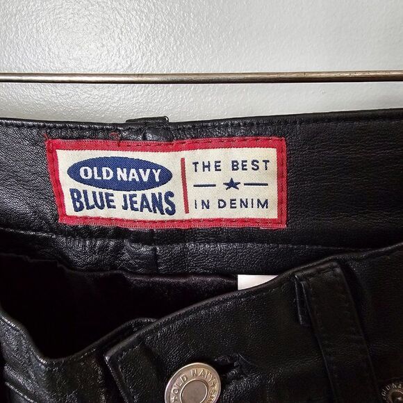 EUC AMAZING VINTAGE OLD NAVY BLUE JEANS GENUINE LEATHER STRAIGHT PANTS SIZE 4 - Picture 13 of 16